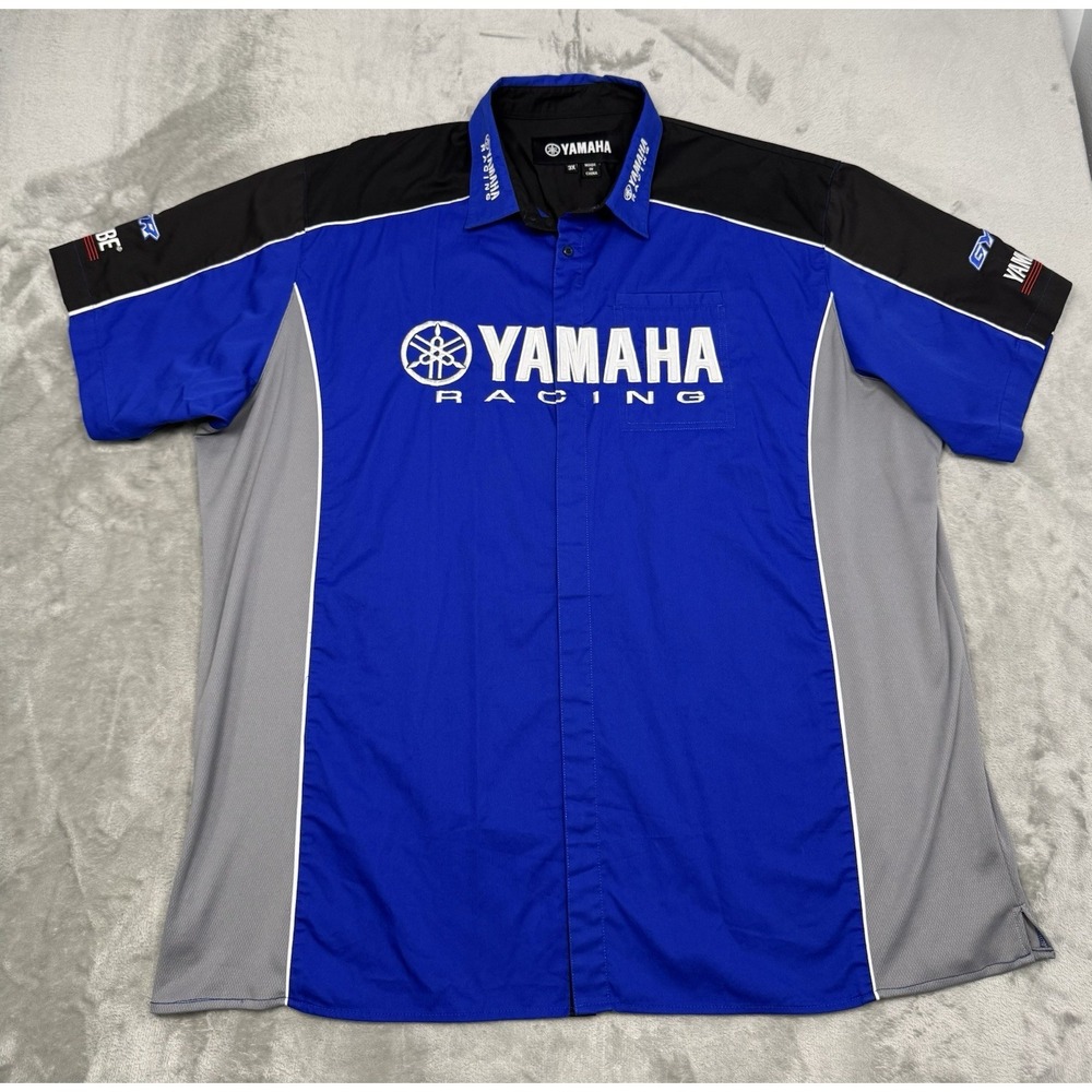 Yamaha Racing Pit Shirt Mens 3XL Blue Button Down Jersey Motorcycle Vintage Y2K